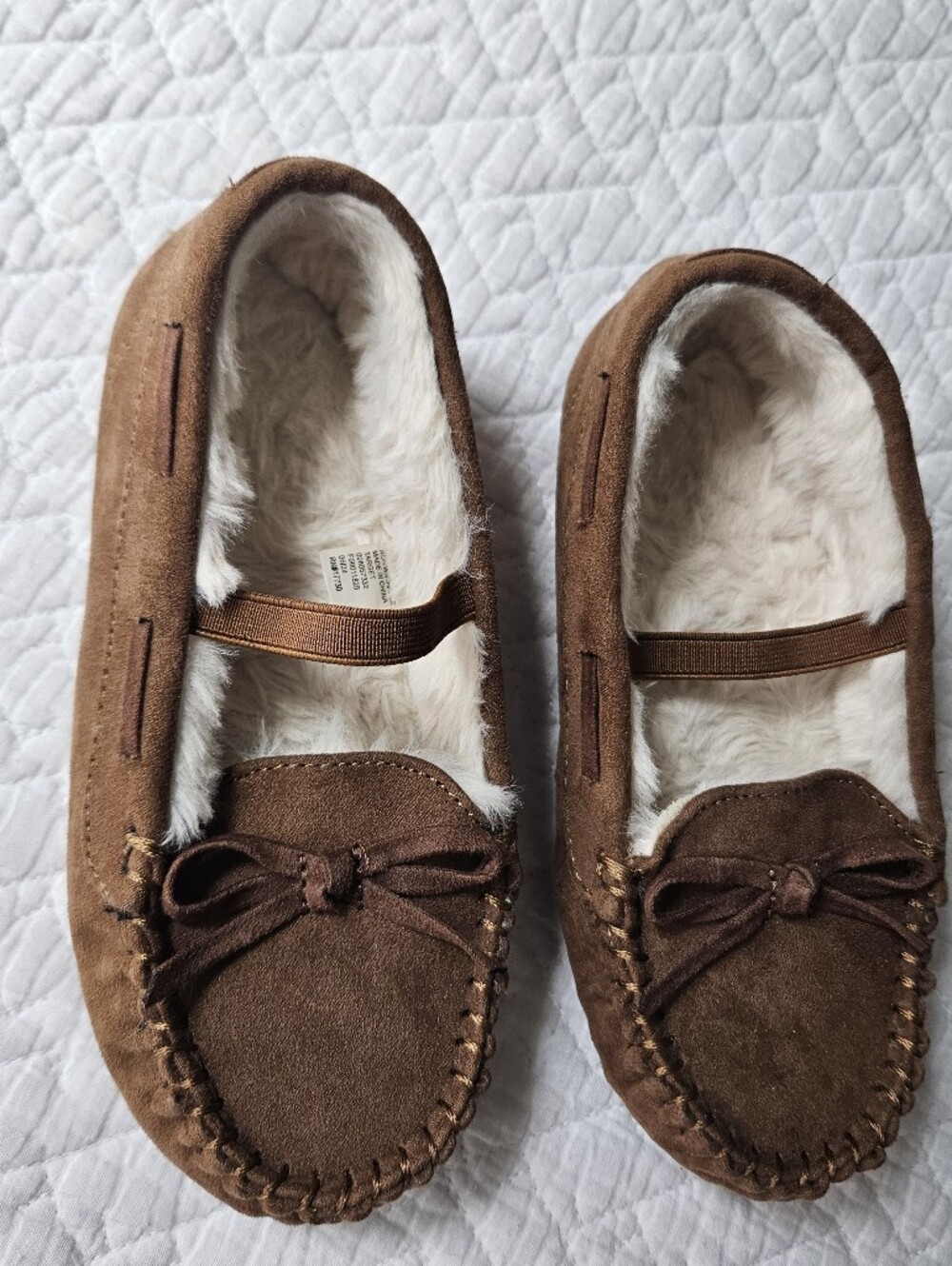 Target Girls Size 10 Brown and White Faux Fur Moccasin Slippers